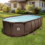 Pool 427x275x100cm Aufstellpool Gartenpool Schwimmbecken Stahlrahmen Oval rattan – Bild 11