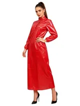 DE TiaoBug Damen Negligee Lang Wasserdichte Maxikleid Langarm Lackleder Kleid – Bild 6