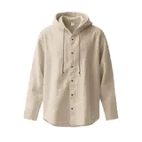 Leinenhemd Herren Hemd Langarm Shirt Kapuzenhemd Männer Hoodie Freizeithemden – Bild 7