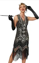 Damen Kleid Pailletten 20er Stil Great Gatsby Kostüm Runder Ausschnitt NEU – Bild 2