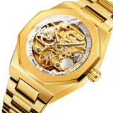 Automatik Uhr vergoldet Vintage Look Armbanduhr 41 mm skelettiert mit Box – Bild 3