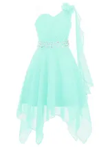 Kinder Festlich Prinzessin Blumenmädchenkleid Ein-Schulter Chiffon Abendkleid – Bild 8