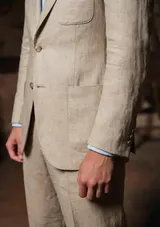 Herren 3-teiliger Leinen Anzug Vintage Sakko Weste Hose Hochzeit  Sommer Kostüm – Bild 6