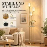 Stehlampe Wohnzimmer mit Regal, Glasschirmen, für Wohnzimmer, Gold – Bild 7