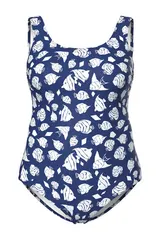 Ulla Popken Damen große Größen Badeanzug Fische ohne Softcups Rundhals 836778 – Bild 9