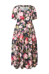 Ulla Popken Damen große Größen Maxikleid Leinenmix Blüten Rundhals – Bild 8