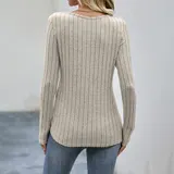 Damen Knopf Rundhals Oberteile Bluse Sweatshirt Langarmshirt Herbst Tops Tunika – Bild 5