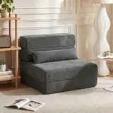 HOMCOM Schlafsofa Faltbarer Schlafsessel mit Kissen Cord-Optik Dunkelgrau – Bild 2
