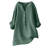Damen Leinenhemd V Ausschnitt Bluse Leicht Bequem Sommer Freizeit Shirt Tops – Bild 23