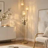 Stehlampe Wohnzimmer mit Regal, Glasschirmen, für Wohnzimmer, Gold – Bild 3