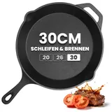 Gusseisen Pfanne Induktion Ø 16-30cm Eingebrannt Grillpfanne BBQ Bratpfanne Set – Bild 4