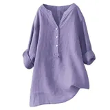 Damen Leinenhemd V Ausschnitt Bluse Leicht Bequem Sommer Freizeit Shirt Tops – Bild 13