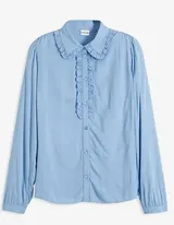 Damen Bluse blau Rüsche vorne 100% Viskose weich fallend Größe 38 - 52 neu 04503 – Bild 1