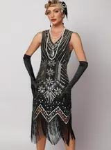 Damen Kleid Pailletten 20er Stil Great Gatsby Kostüm Runder Ausschnitt NEU – Bild 1