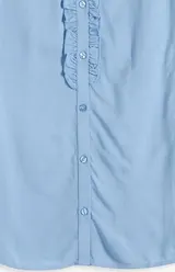 Damen Bluse blau Rüsche vorne 100% Viskose weich fallend Größe 38 - 52 neu 04503 – Bild 4
