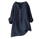 Damen Leinenhemd V Ausschnitt Bluse Leicht Bequem Sommer Freizeit Shirt Tops – Bild 22