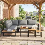 Outsunny 5-tlg. Gartenmöbel-Set Gartengarnitur mit Ecksofa Doppelsofa Couchtisch – Bild 9