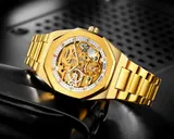 Automatik Uhr vergoldet Vintage Look Armbanduhr 41 mm skelettiert mit Box – Bild 1