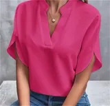 Damen T-Shirt Kurzarm V-Ausschnitt Hemd Bluse Freizeit Oberteile Tops Sommer DE – Bild 8
