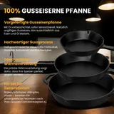 Gusseisen Pfanne Induktion Ø 16-30cm Eingebrannt Grillpfanne BBQ Bratpfanne Set – Bild 3