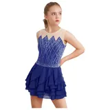 DE Kinder Mädchen Eiskunstlauf Kleid Strass Tanzkleid Gerafftes Ärmellos Trikot – Bild 4