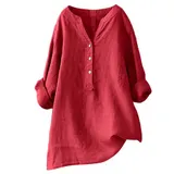 Damen Leinenhemd V Ausschnitt Bluse Leicht Bequem Sommer Freizeit Shirt Tops – Bild 6