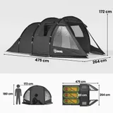 Tunnelzelt für 4 Personen Campingzelt mit 2 Räumen UV-Schutz Refurbished – Bild 4