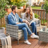 2er Set Gartenstuhl Polyrattan Gartenmöbel mit 2 Sessel Abnehmbaren Kissen – Bild 3