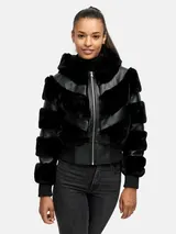 Tazzio Damen Jacke - Übergangsjacke mit Kapuze, Bomber-Style, Fell-Streifen-Look – Bild 1