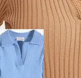 Damen Pullover hell blau schmückender Polo Kragen gestrickt Gr 36 - 58 neu 45862 – Bild 2