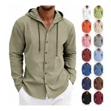 Leinenhemd Herren Hemd Langarm Shirt Kapuzenhemd Männer Hoodie Freizeithemden – Bild 10