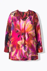 Ulla Popken Damen große Größen Satinbluse Blüten V Ausschnitt Langarm 846960 – Bild 8