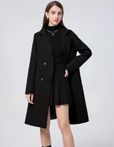 Damen Wintermantel aus Wollmischung mit Reverskragen Knopfverschluss Schwarz XL – Bild 4