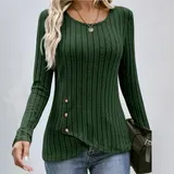 Damen Knopf Rundhals Oberteile Bluse Sweatshirt Langarmshirt Herbst Tops Tunika – Bild 10