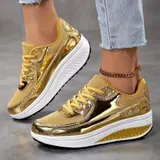 Laufschuhe Damen Plateau Turnschuhe Modische Sneaker Glänzende Fitnessschuhe – Bild 12