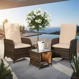 Gartenset 2 Sessel und Tisch Polyrattan Sitzgarnitur Gartenmöbel Lounge Braun – Bild 9