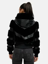 Tazzio Damen Jacke - Übergangsjacke mit Kapuze, Bomber-Style, Fell-Streifen-Look – Bild 3