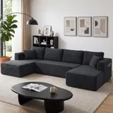 Modulares U-Form Sofa mit Schlaffunktion 2 Chaiselongues Seitentasche Dunkelgrau – Bild 3