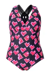 Ulla Popken Damen große Größen Badeanzug Herzen Makramee Träger Softcups – Bild 11