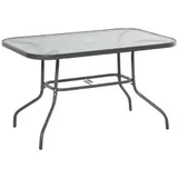 Outsunny Gartentisch, Balkontisch, Garten Beistelltisch, mit Glasplatte, Schirmloch, Hartglas + Metall, Carbongrau, 120 x 80 x 70cm   Aosom – Bild 1