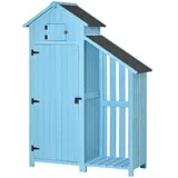 Outsunny Gartenhaus Gerätehaus Geräteschuppen mit Brennholzlagerraum 3 Ablagen Asphaltdach Tannenholz Himmelblau 130x54,5x180cm für Garten & Terrasse   Aosom.de – Bild 1