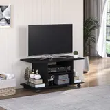 HOMCOM TV-Schrank Fernsehschrank TV Lowboard mit offenen Ablageflächen 4 Rollen TV-Bank Fernsehtisch bis zu 42 Zoll Spanplatte Schwarz 80 x 40 x 40cm   Aosom – Bild 3