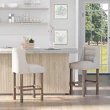 HOMCOM 2er-Set Barhocker mit lehne Barstühle mit Knopfheftung, Massivholz, inkl. Fußstütze, 47 cm x 50 cm x 101 cm, Grau + Natur   Aosom.de – Bild 3
