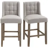 HOMCOM 2er-Set Barhocker mit lehne Barstühle mit Knopfheftung, Massivholz, inkl. Fußstütze, 47 cm x 50 cm x 101 cm, Grau + Natur   Aosom.de – Bild 1