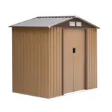 Outsunny Gerätehaus Geräteschuppen Gartenhaus Garten Schuppen mit Bodenrahmen und Schiebetüren wetterfest Stahl Gelb 213 x 130 x 185 cm   Aosom – Bild 1