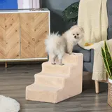PawHut Haustiertreppe 4-stufige Hunderampe mit abnehmbarer Bezug Katzentreppe Hundetreppe Tiertreppe Spanplatte Plüsch Beige 60 x 35 x 44 cm   Aosom – Bild 3