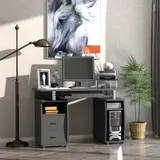 HOMCOM Computertisch Schreibtisch Bürotisch Home Office reichlich Stauraum 2 Schubladen Druckregal Schwarz 120 x 55 x 85 cm   Aosom – Bild 3