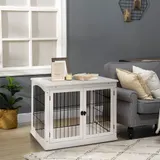 PawHut Hundehütte Hundehaus Transportbox Kleintierkäfig für Innen 81 x 58,5 x 66 cm aus MDF & Metall in Weiß, ideal für Haustiere   Aosom.de – Bild 3