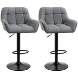 HOMCOM Barhocker küche 2er-Set Höhenverstellbar 360° drehbar mit Lehne und Fußstütze, Leinenoptik, bis 120 kg, 57,5 x 52,5 x 93-114 cm, Grau   Aosom – Bild 1