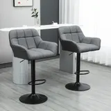 HOMCOM Barhocker küche 2er-Set Höhenverstellbar 360° drehbar mit Lehne und Fußstütze, Leinenoptik, bis 120 kg, 57,5 x 52,5 x 93-114 cm, Grau   Aosom – Bild 3